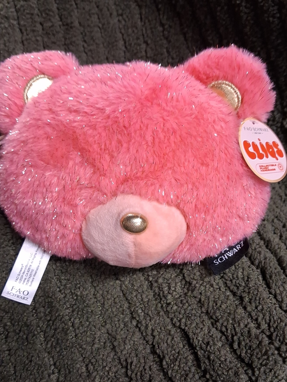 FAO Schwarz Sparkle Pink Bear Plush Pillow
